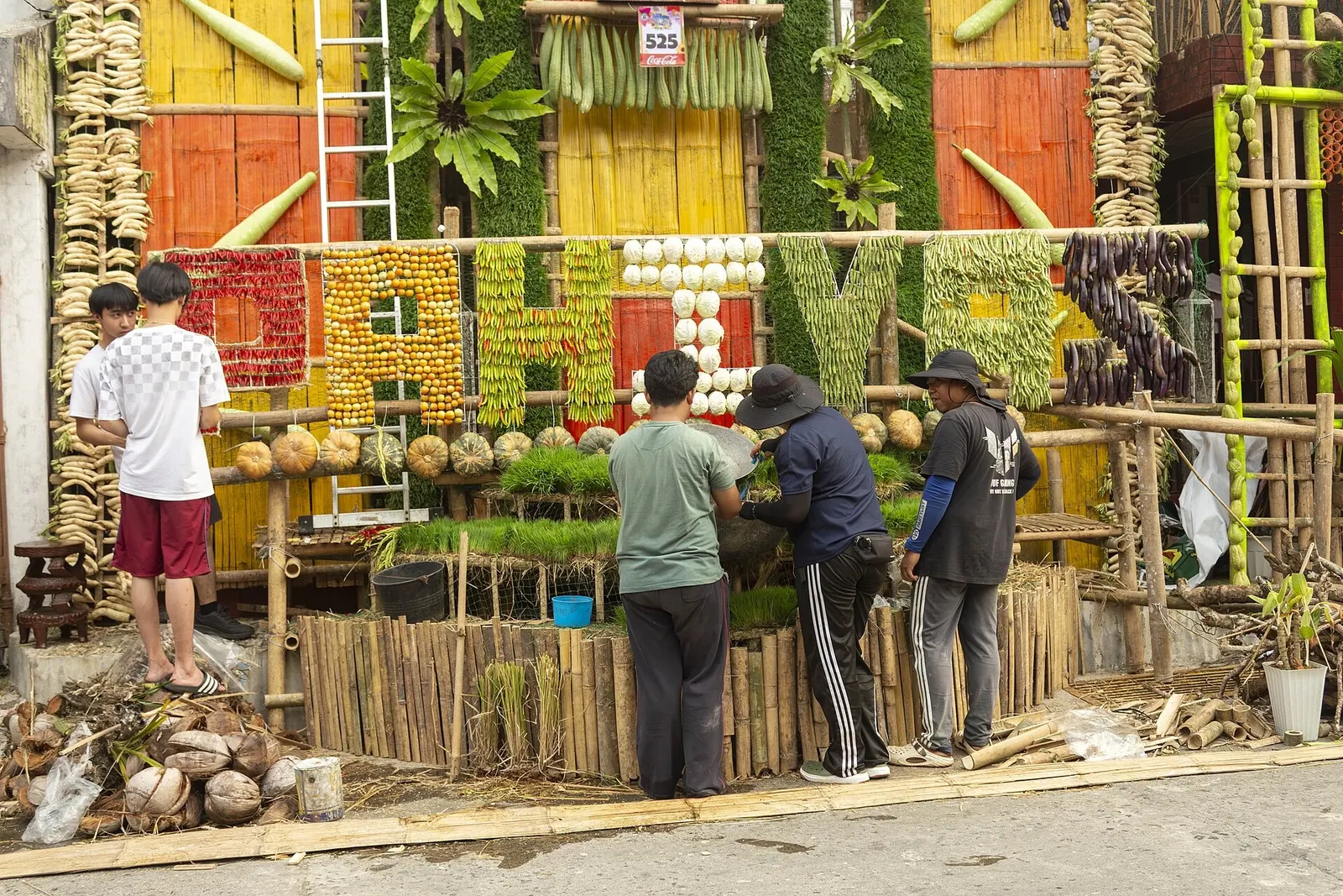 Houses being decorated for the Pahiyas festival in Lucban, Quezon