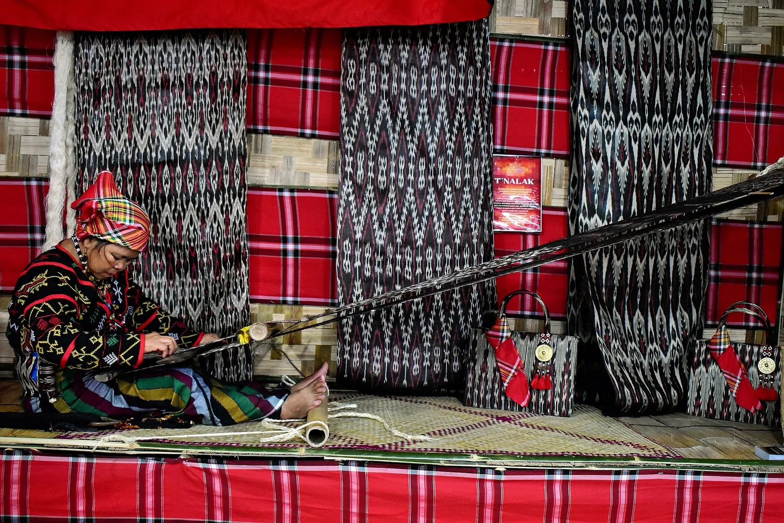 A T’boli woman weaving t’nalak in South Cotabato